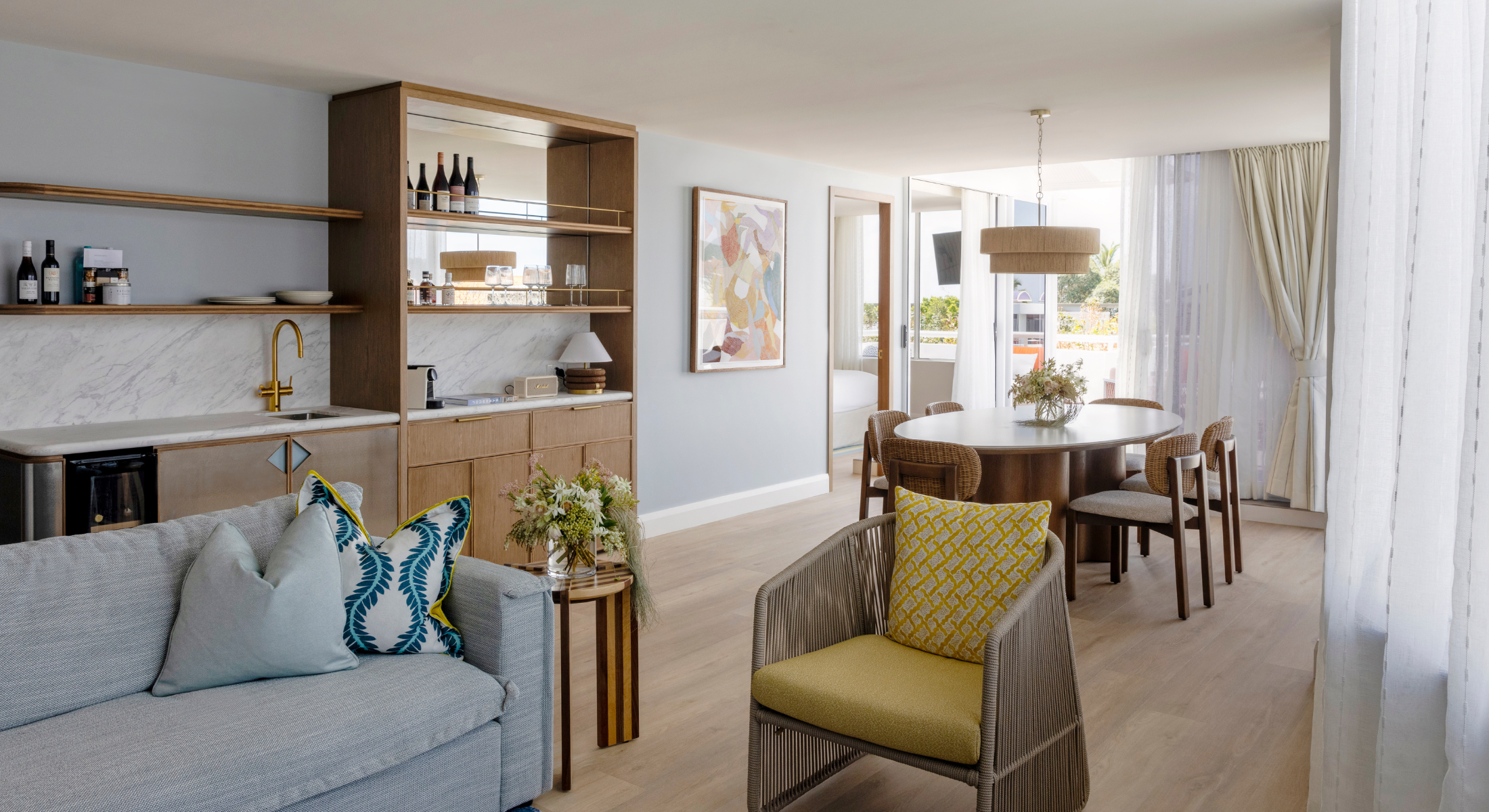 The living room of a Prestige Suite at Elysium Noosa